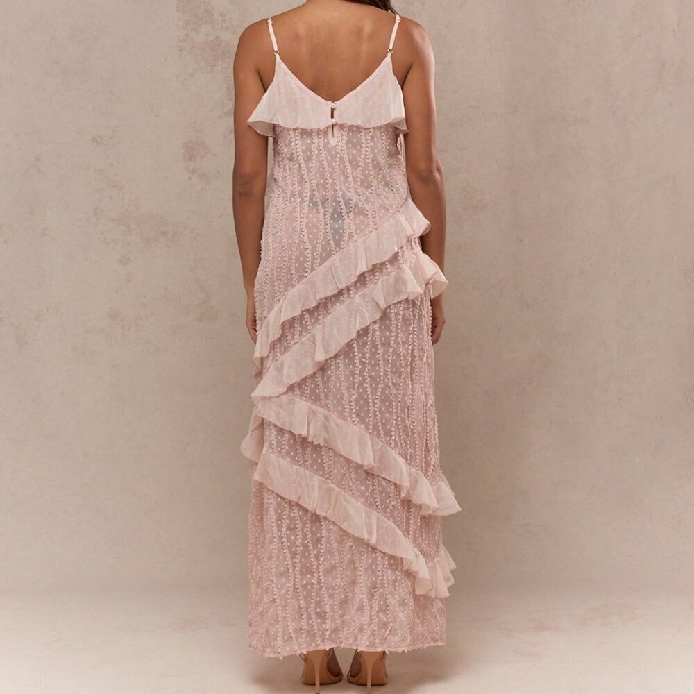 Pink Formal Women's Ruffled Chiffon Maxi Dress - Picture 3 of 4
